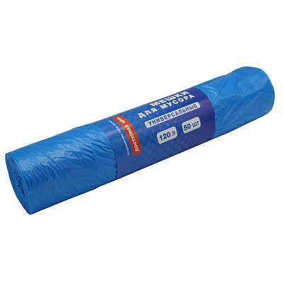 Мешки мусорные ПНД 120л 70x110см (18) В рулонах по 50 шт (синие по 600 (45)) (х1/12) [упаковка]