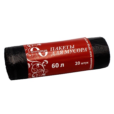 Мешки мусорные ПНД 60л  (8) В рулонах (по 20 шт) Оптимум (х1/100) [упаковка]